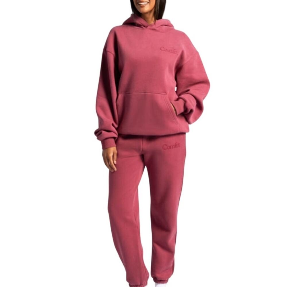 Comfrt Minimalist Hoodie & Sweats Matching Set in Berry Large